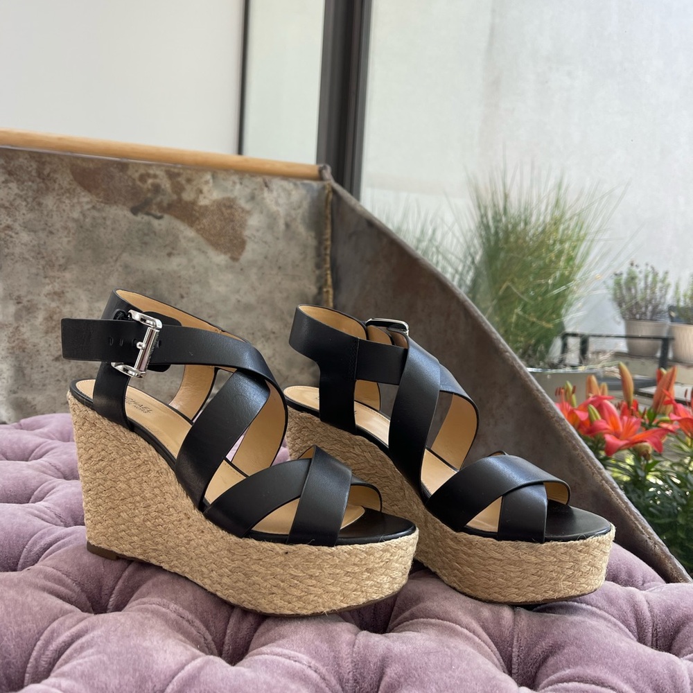 Michael Kors black rope wedge sandals never worn